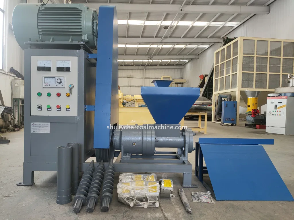 Front view of sawdust briquetting machine